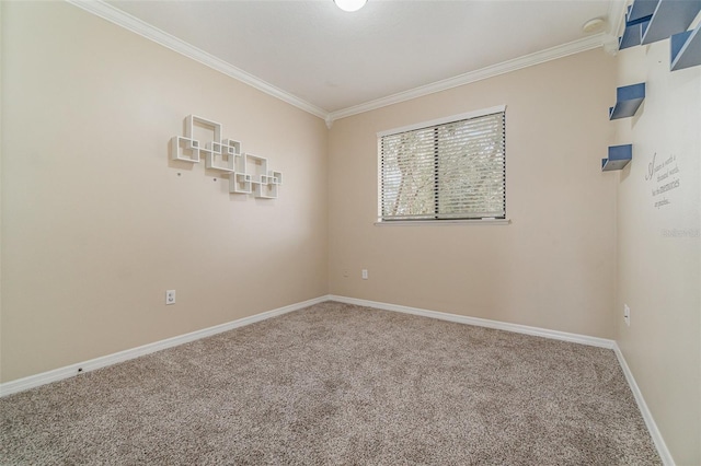 carpeted empty room featuring crown molding