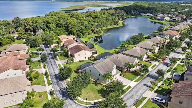 bird's eye view featuring a water view