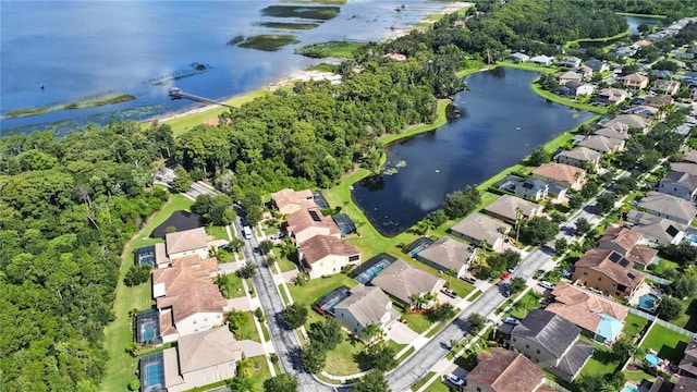 aerial view featuring a water view