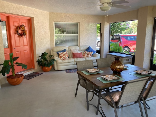 interior space featuring ceiling fan