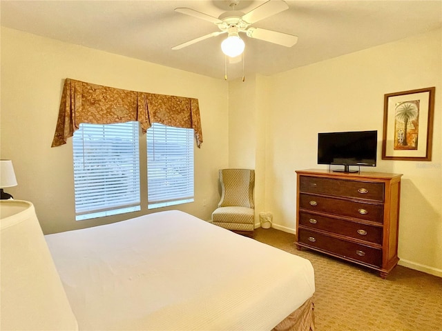 bedroom featuring carpet floors and ceiling fan