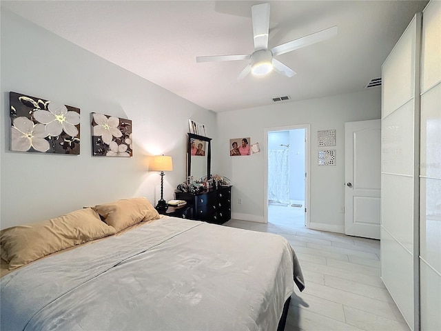 bedroom featuring ceiling fan