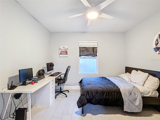 bedroom featuring ceiling fan and light hardwood / wood-style floors