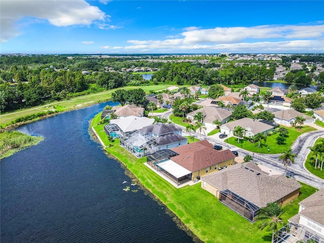 aerial view with a water view