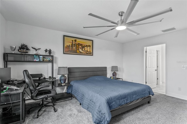 bedroom with carpet and ceiling fan