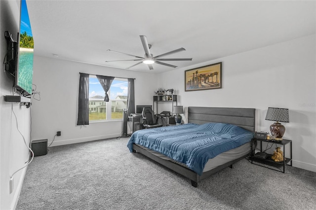 bedroom featuring ceiling fan and carpet flooring