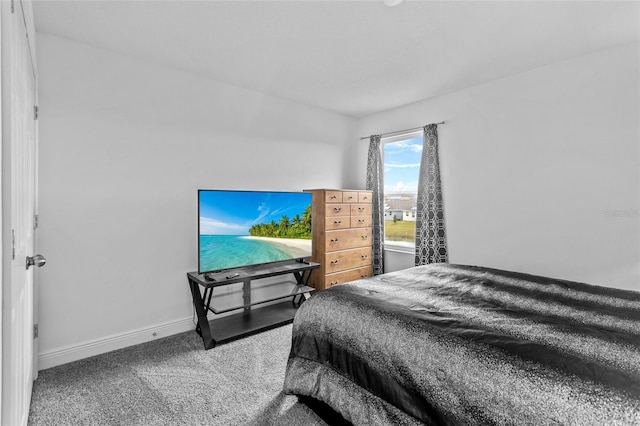 bedroom featuring dark colored carpet