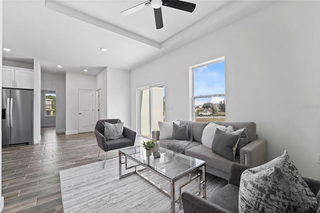 living room with ceiling fan