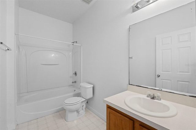 full bathroom with shower / washtub combination, toilet, and vanity