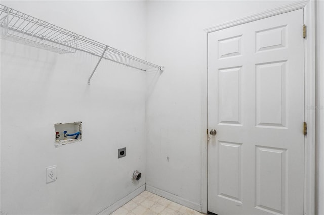 clothes washing area with hookup for a washing machine and hookup for an electric dryer