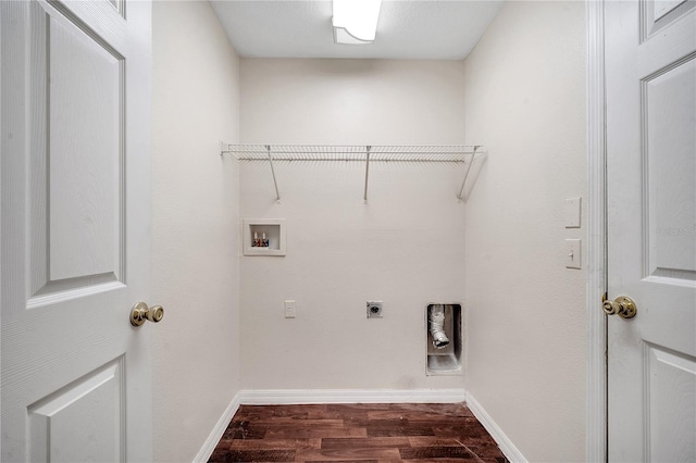 laundry room featuring electric dryer hookup, washer hookup, and dark wood-type flooring