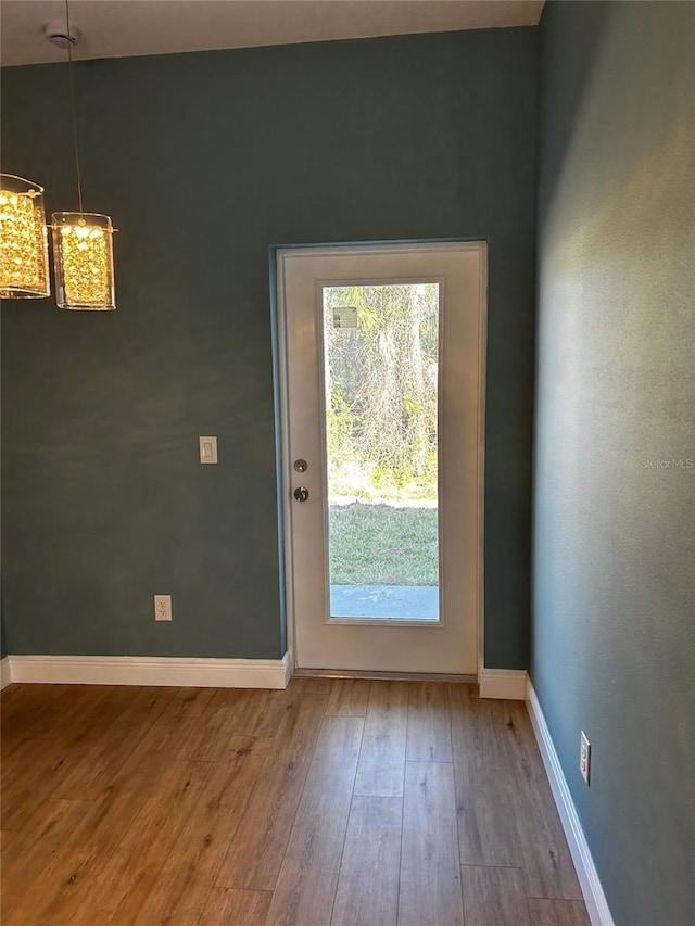 doorway to outside featuring hardwood / wood-style flooring