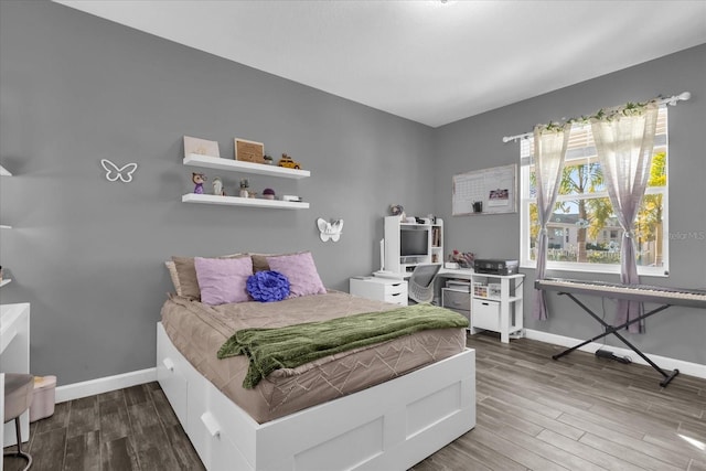 bedroom featuring multiple windows and wood-type flooring