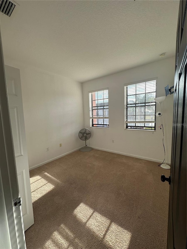 empty room featuring carpet and a textured ceiling