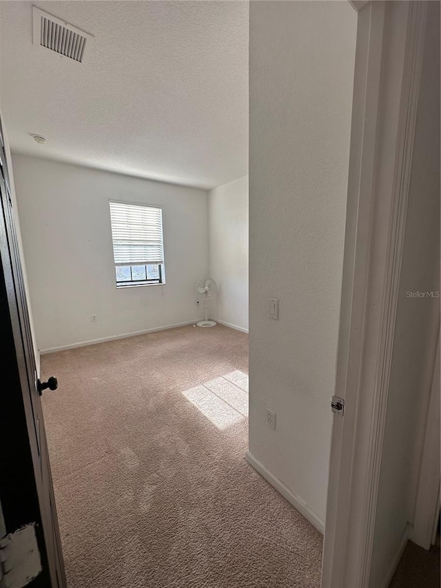 empty room featuring light carpet and a textured ceiling