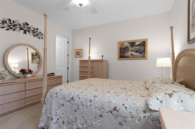 bedroom featuring ceiling fan and carpet floors