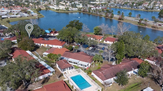 aerial view featuring a water view