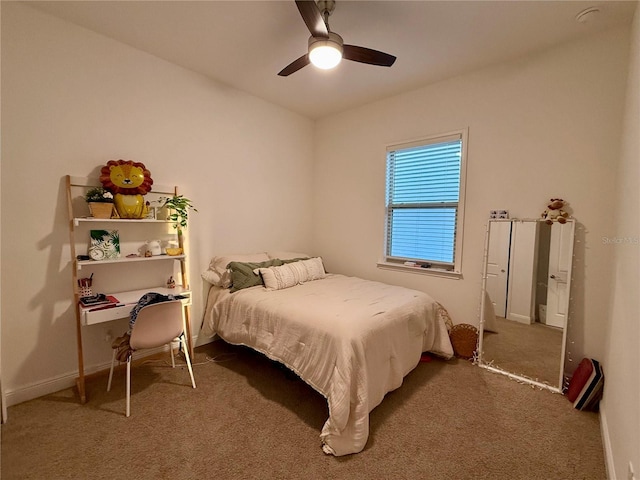 bedroom with carpet flooring and ceiling fan