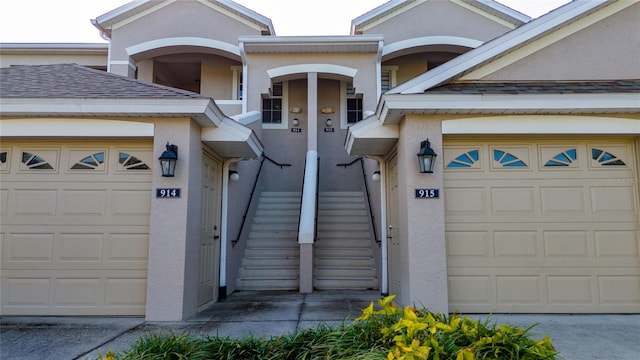 exterior space with a garage