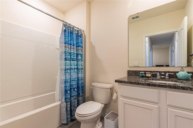 full bathroom featuring vanity, toilet, and shower / bath combo with shower curtain