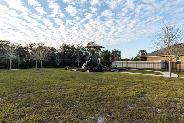 view of yard featuring a playground