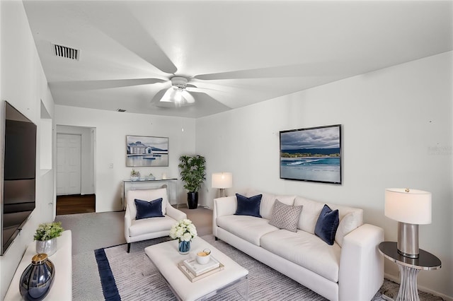 living room with ceiling fan