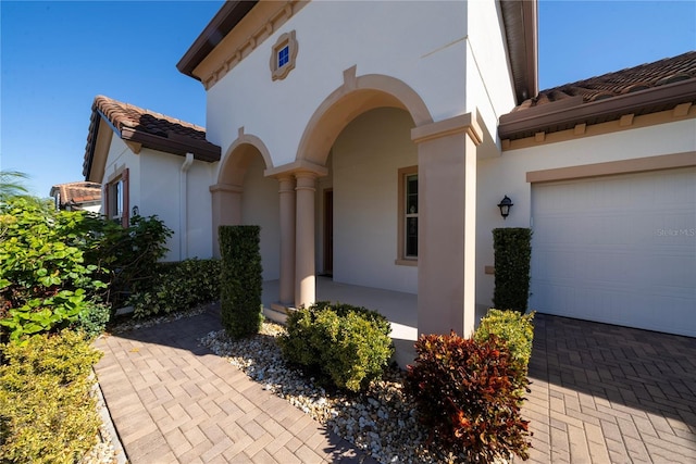 exterior space featuring a garage