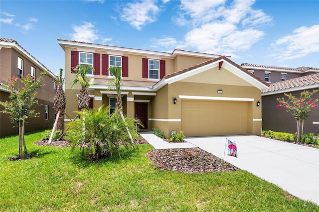 view of front of house with a garage and a front yard