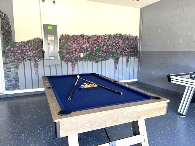 playroom featuring billiards and electric panel