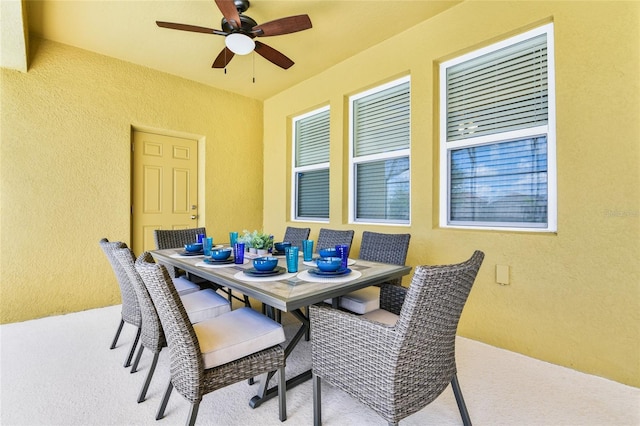 dining room with ceiling fan