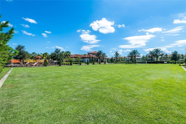 view of yard with a gazebo and a playground