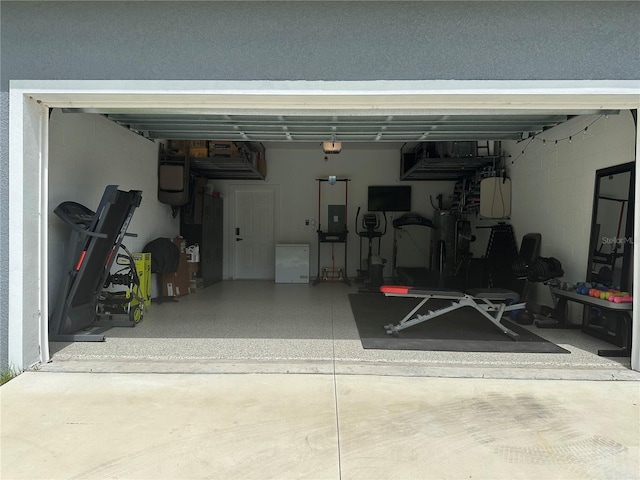 garage with a garage door opener