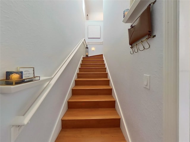 staircase featuring wood-type flooring