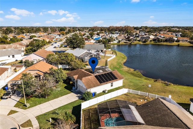 aerial view with a water view