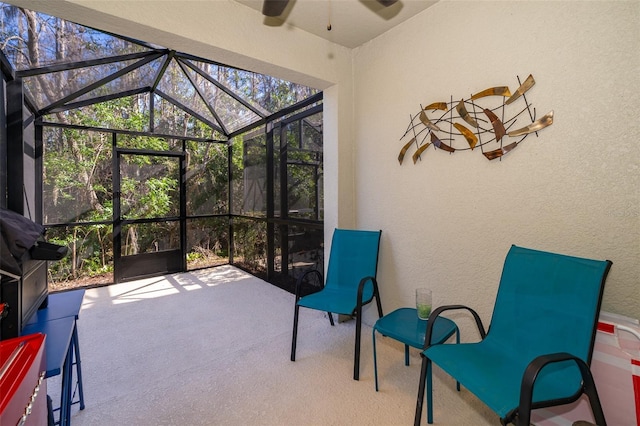 interior space featuring ceiling fan