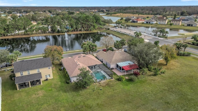 aerial view with a water view