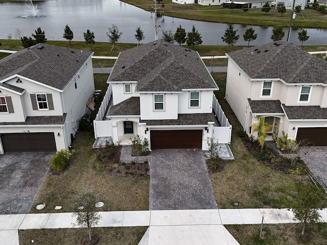 aerial view featuring a water view