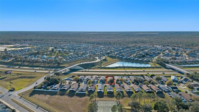 aerial view featuring a water view