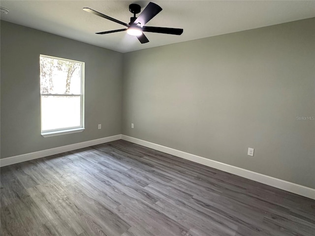 spare room with wood-type flooring and ceiling fan