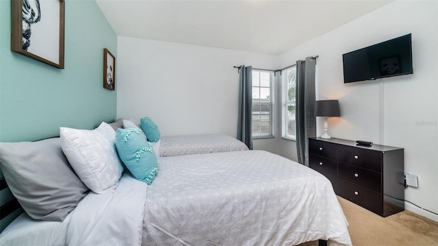 bedroom with light carpet