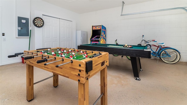 game room with electric panel