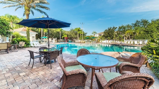 view of pool featuring a patio