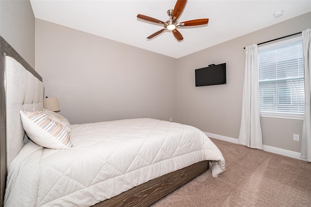 bedroom with carpet floors and ceiling fan