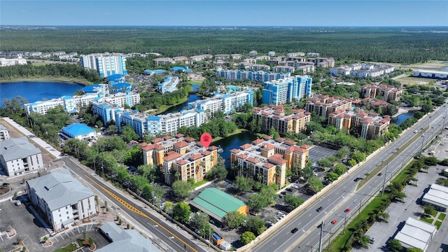 bird's eye view featuring a water view