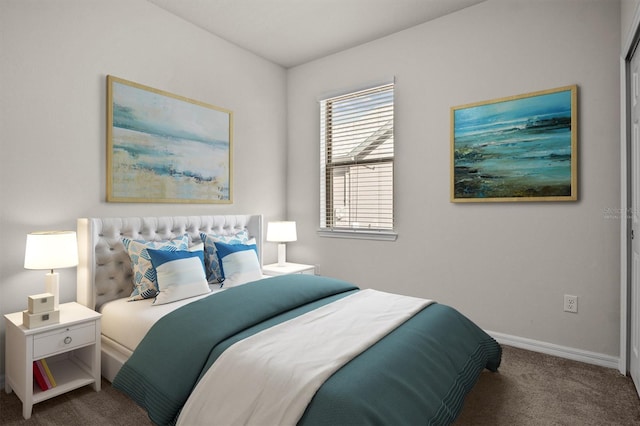 carpeted bedroom featuring baseboards