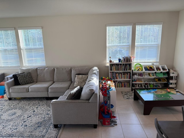 living room with light tile patterned floors