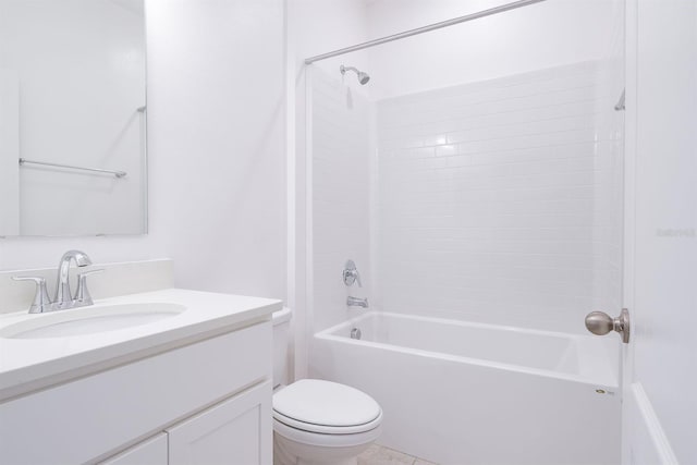 full bathroom with vanity,  shower combination, and toilet