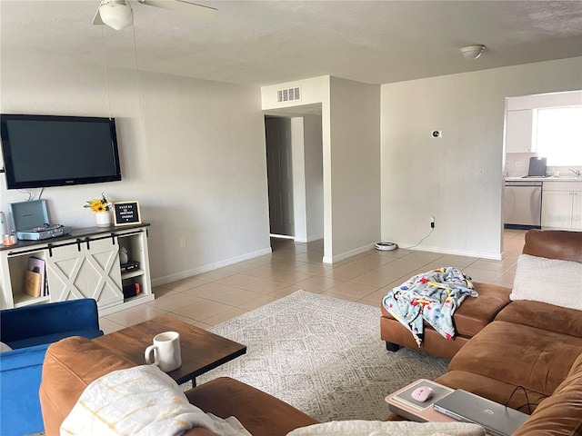 living room featuring light tile patterned floors