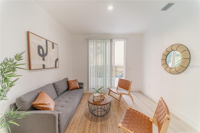 living room featuring light wood-type flooring