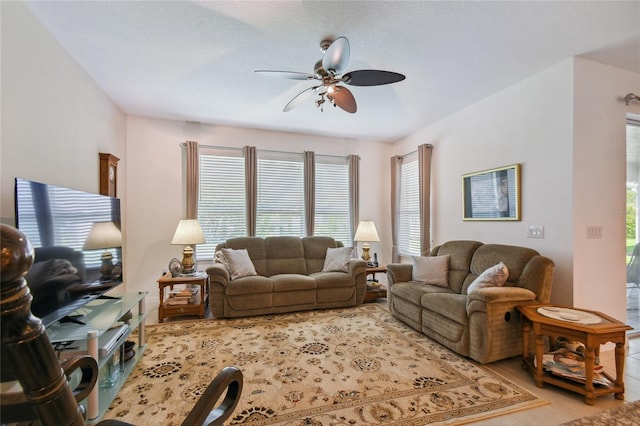 living room with ceiling fan